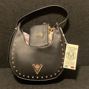 Valentino Orlandi Black Shoulder Bag with Gold Hardware